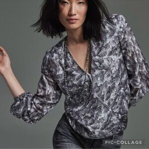 White House Black Market Gray Patterned Blouse